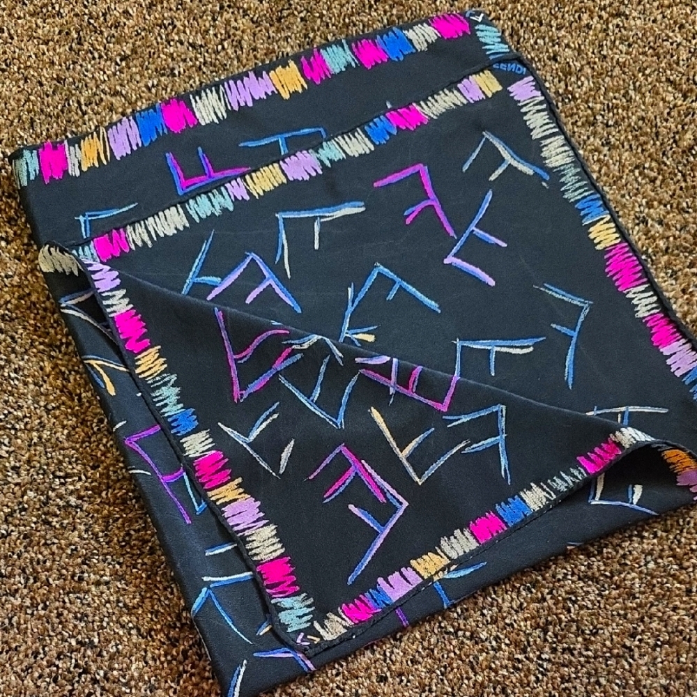 Vintage FENDI Black Abstract F Logo Silk Scarf 25”x25”